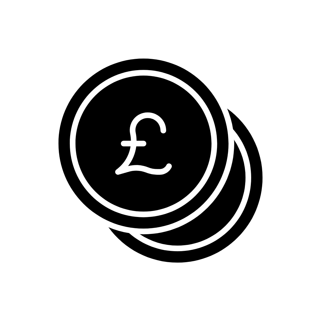 Two coins with a Pound icon